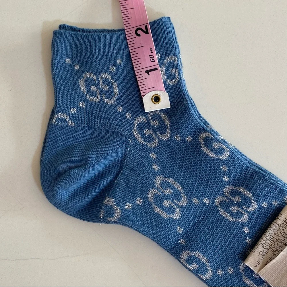 Gucci Logo Socks Blue & Metallic Silver Size Large - Picture 9 of 9